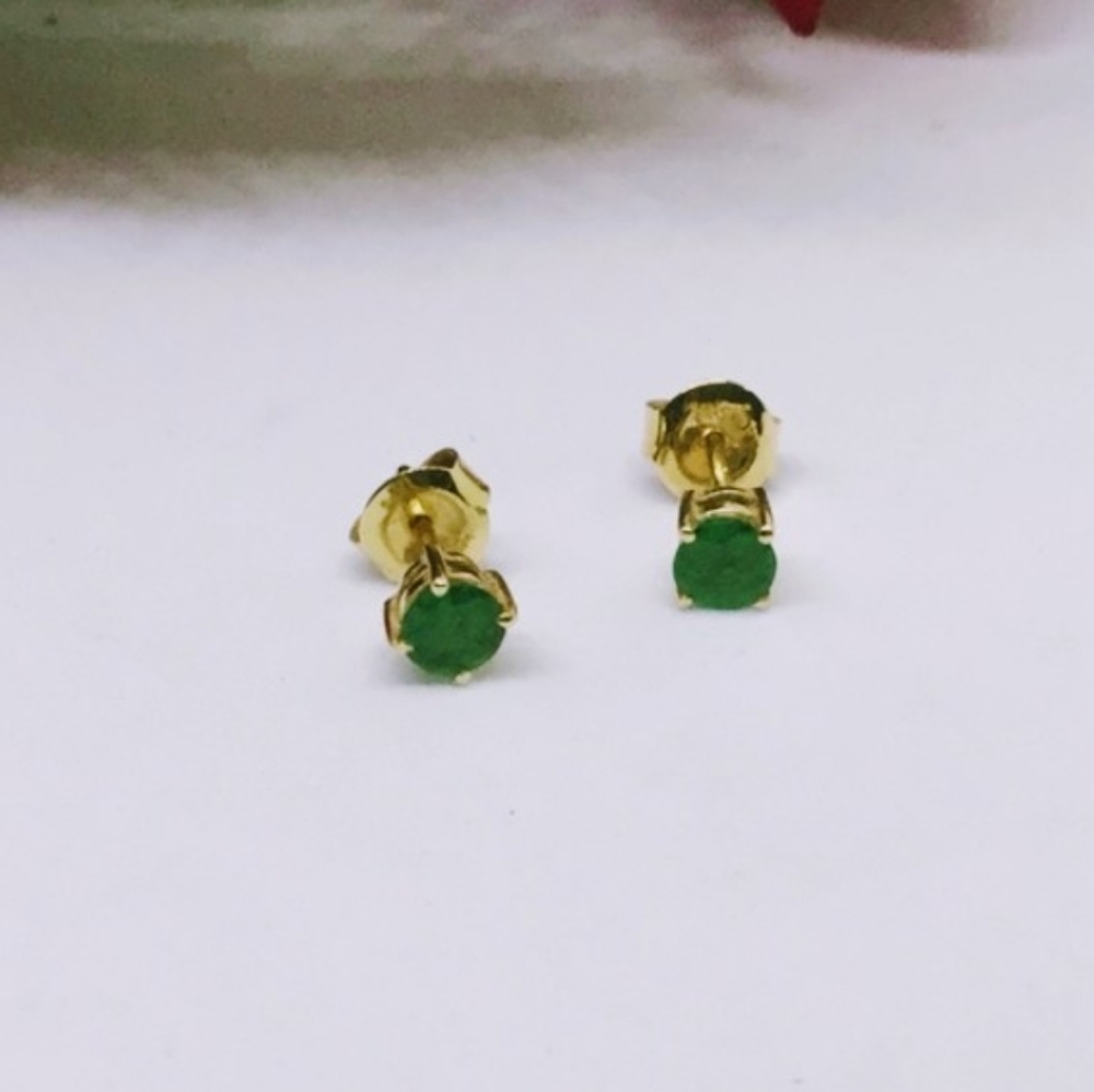 14k Gold Stud & Emerald Earrings - Picture 2 of 6